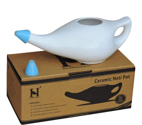 Ceramic Neti Pot, Premium Handcrafted Nose Cleaner for Sinus, Dishwasher Safe, 225 Ml Capacity - White