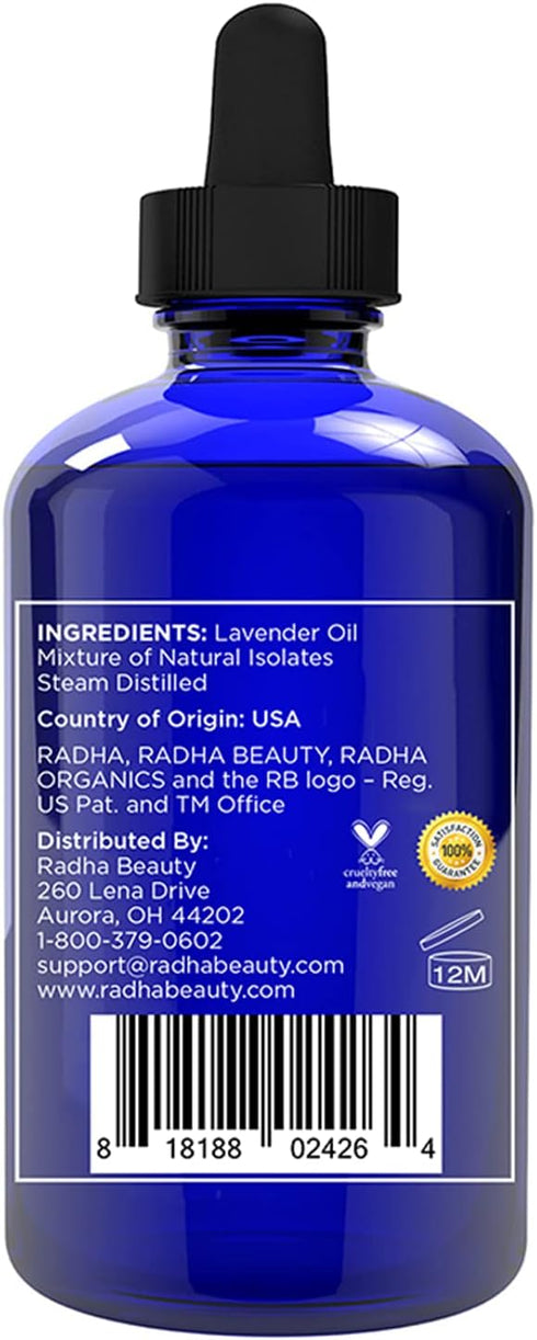 Radha Beauty Lavender Essential Oil 4oz - Premium Therapeutic Grade for Aromatherapy, Relaxation, Massage