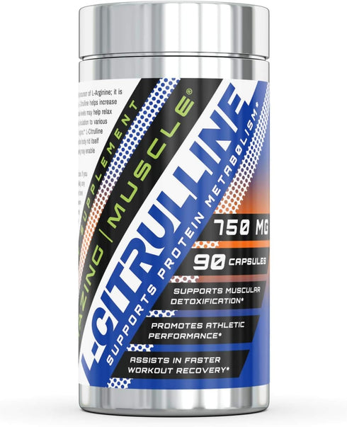 L-Citrulline - 750 Mg, 90 Capsules - Supports Protein Metabolism and Muscular Detoxification - Promotes Athletic
