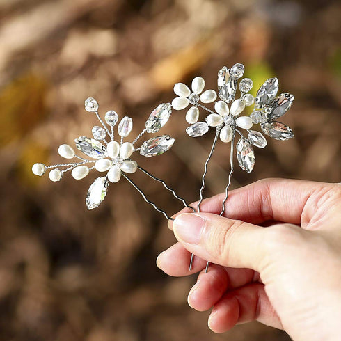 JAKAWIN Pearl Bride Wedding Hair Pins Silver Bridal Hair Piece Accessories for Women HP065