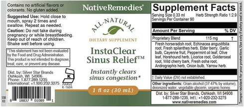 Native Remedies InstaClear Sinus Relief - All Natural Herbal Supplement for Clear, Healthy Sinuses During Colds,