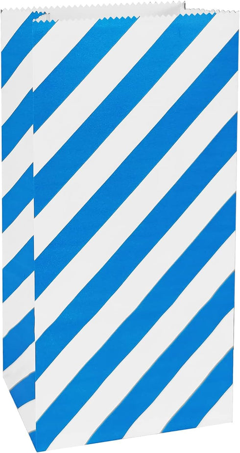 Blue Striped Mini Paper Bags, 50 CT Party Favor Bags for Kids Birthday Supplies (3.5×2.3×7 in)