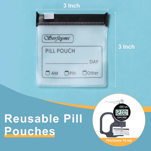 Serfeymi 48 Pcs Zippered Pill Pouches Organizer Plastic Bags 3 X 3 Inches 12 mil Self Sealing with Slide Lock Writable label Translucent Travel Medicine Storage Bag Case and 1 Pc Marker-Green+Black