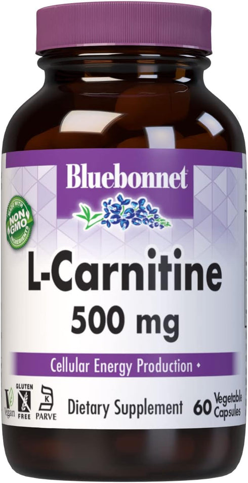 BlueBonnet 500 mg L-Carnitine Vitamin Capsules, White, 60 Count