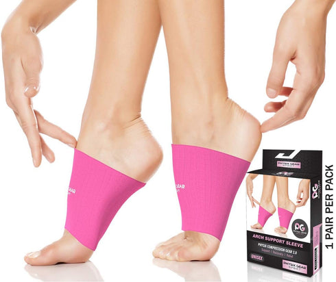 Physix Gear Arch Support Bands for Foot Discomfort - Compression Bands for Plantar Fasciitis, Arch Sleeves, Pink, M