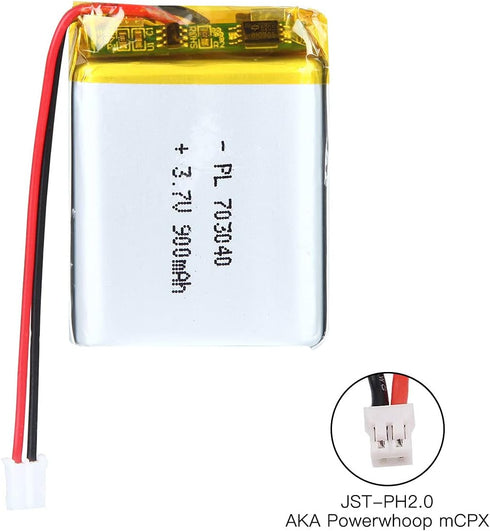 3.7V 900mAh Battery 703040 Lithium Polymer Ion Rechargeable Li-ion Li-Po Battery with 2P PH 2.0mm Pitch Connector