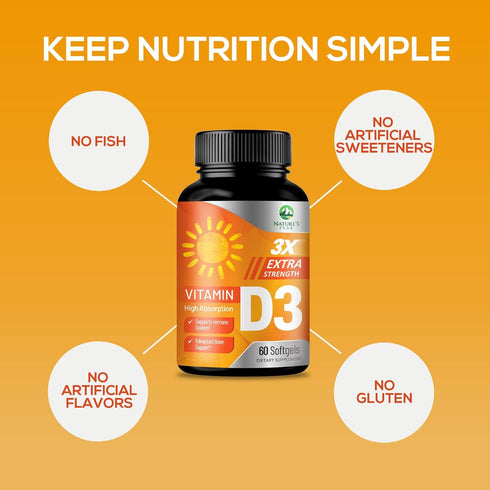 D Vitamin 5000 IU Vitamin D3 Softgels, 60 Softgels, High Potency for Bone Health, Muscle, & Immune Support