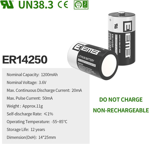 EEMB ER14250 1/2AA 3.6V Lithium Battery Li-SOCL2 Non-Rechargeable for Dog Collar Meter Sensor Home Security