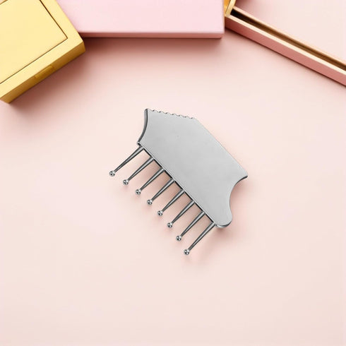 Metal Gua Sha Tools for Facial and Body Scraping, Zinc Alloy Scalp Massage Comb, Silver Face Sculpting and Muscle