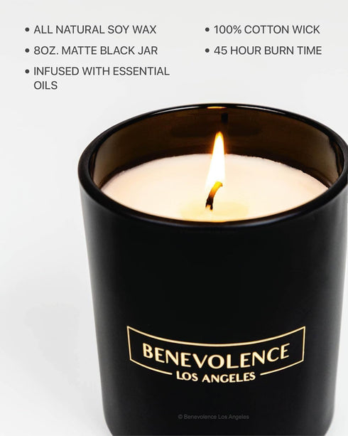 Rose & Sandalwood Scented Candle by Benevolence LA | 8oz Soy Candle, Black Home Fragrance | Gifts for Women and Men