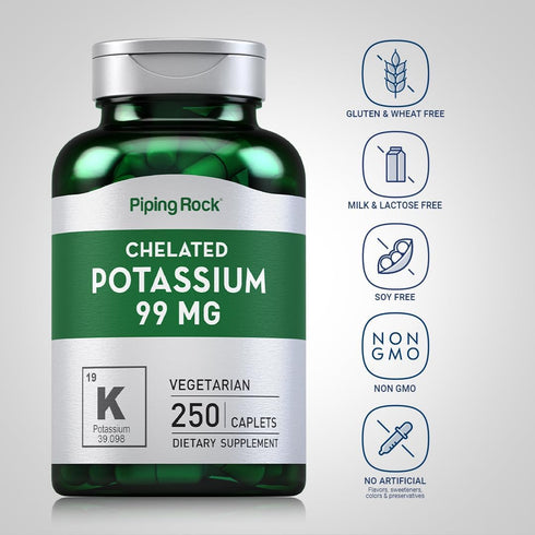 Chelated Potassium Supplement 99 mg by Piping Rock - 250 Caplets