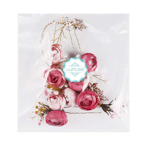Lurrose 4pcs Clip Decorations for Hairpins, Rhinestone Floral Headwear, Pink Crystal Gold Clips for Women
