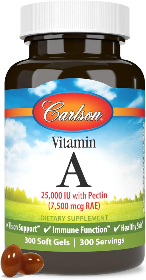 Carlson Vitamin A, 25000 IU (7500 mcg RAE) with Pectin for Vision Health, 300 Softgels