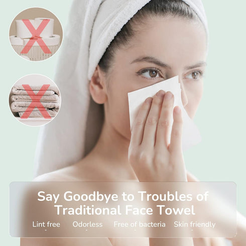 Disposable Face Towel, 200 Count - Ultra Soft Thick Cotton Dry Wipes for Cleansing, Makeup Remover