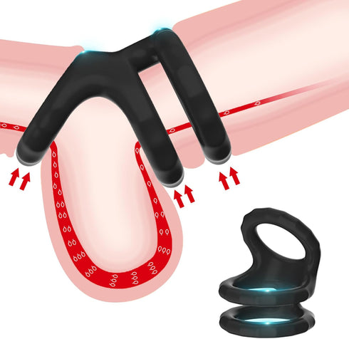 Jongait 1.22-1.41 Inch) Triple Penis Ring for Men - Black Silicone Cock Ring for Harder Longer Stronger Erections