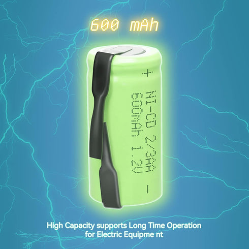 AA Ni-Cd 1.2V 2/3AA 600mAh Rechargeable Battery, 6pcs Green
