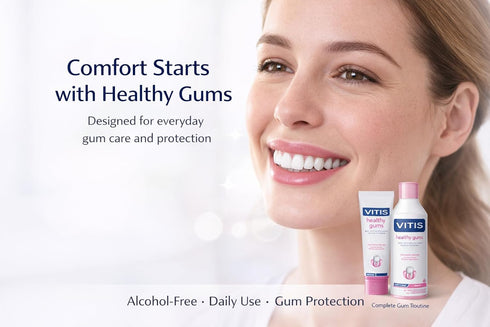 Vitis 500ml Gingival Mouthwash Panthenol Cetylpyridinium Chloride Zinc Alcohol-Free Mint Sensitive Gums