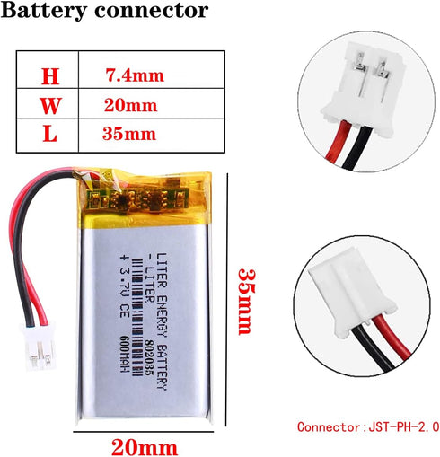 Liter Energy Battery 3.7V Lipo Battery 600mAh Rechargeable Lithium ion Polymer Battery 802035 Lithium Polymer ion Battery with JST Connector