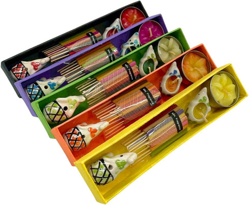 Set 5 Set of Aromatherapy Gift with Incense Holder, Incense Sticks & Floral Candles Relaxation & Meditation Kit