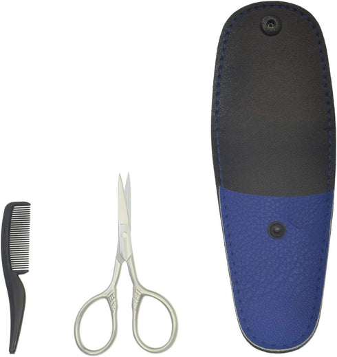 Men Beard Scissors Stainless Steel Mustache Trimming Shear Kit Mustache Beard Scissors for Facial Body (Blue) by Yutoner