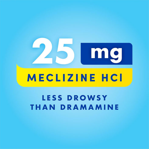 Bonine Non-Drowsy Motion Sickness Relief, Chewable Tablets with Meclizine HCL 25mg, Raspberry Flavor, 28 Tablets
