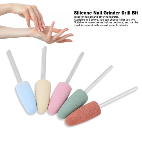 Silicone Nail Grinder Drill Bit, 5pcs Nail Art Polisher Nail Grinders Drill Bits Manicure Machine Tools Professional Gel Remove Polishing Pedicure Smoothing Drill Nail File