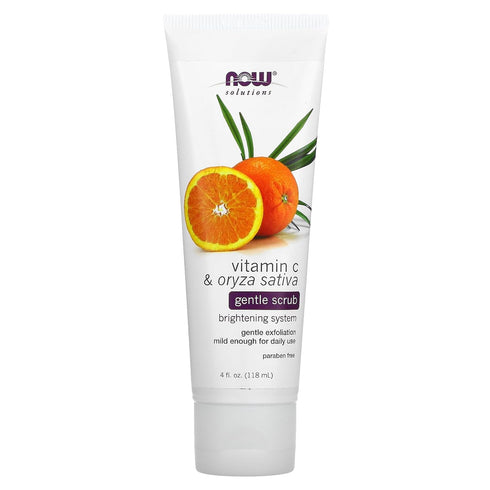 NOW Solutions Vitamin C and Oryza Sativa Gentle Scrub, Brightening System for Daily Use, 4-Ounce