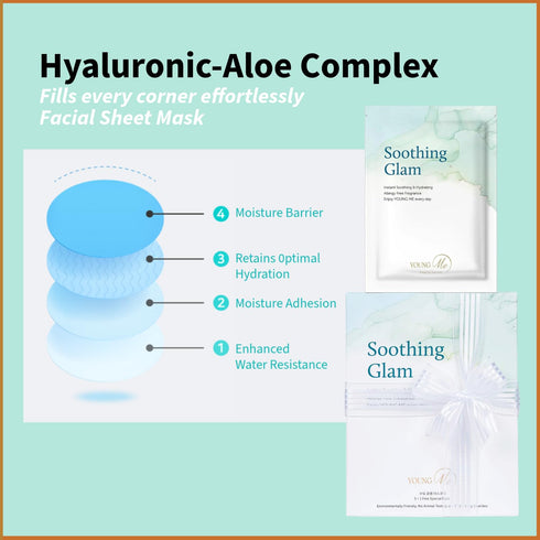 YoungMe Soothing Glam Facial Sheet Mask, 6 Sheets for Sensitive Skin, Korean Skin Care, Deep Real Mask
