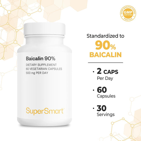 SuperSmart 90% Baicalin 500mg per Day Supplement, Chinese Skullcap Extract, Non-GMO & Gluten Free, 60 Vegetarian