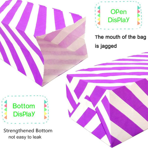 Bright Color Striped Paper Bags, Rainbow Party Bags for Kids’ Birthday Party, Baby Shower, Wedding (50CT)