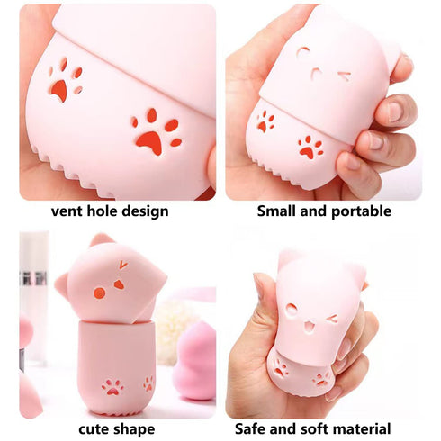 Makeup Sponge Holder + Travel Case, Beauty Blender Drying Stand & Storage Containers (Pink & Purple)