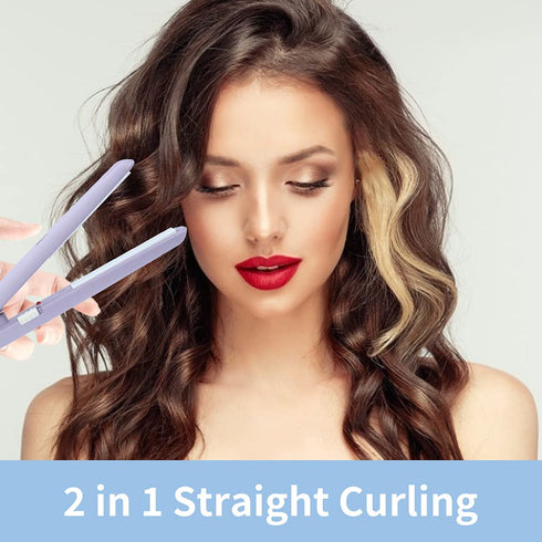 Mini Dual Purpose Curling Iron, Mini Flat Iron, Hair Straightener, 2 in 1 Ceramic Flat Iron & Curler