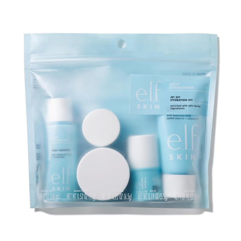 e.l.f. Jet Set Hydration Kit - Travel Friendly Skincare Set with Cleanser, Balm, Moisturizer, Eye Cream & Night Cream