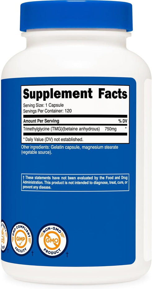 Nutricost TMG (Trimethylglycine) 750mg, 120 Capsules