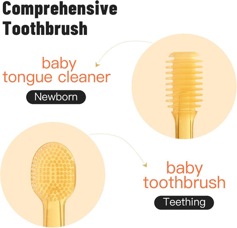 Silicone Baby Toothbrush & Tongue Cleaner, Infant Toothbrush 0-6 & 6-12 Months, Baby Oral Cleaner