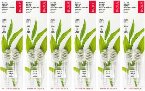 RADIUS Toothbrush Replacement Brush Heads, 2-Count, Super Soft, Improve Gum Health, Pack of 6