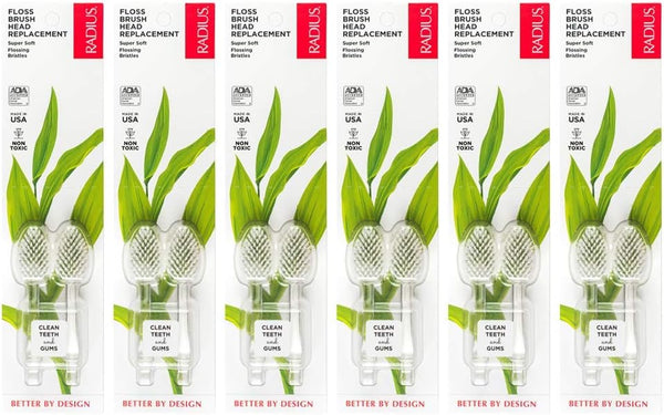 RADIUS Toothbrush Replacement Brush Heads, 2-Count, Super Soft, Improve Gum Health, Pack of 6
