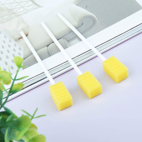 100 Pack Disposable Oral Swabs: Sterile Dental Sponge Swabsticks for Mouth & Gum Cleaning - Unflavored, Yellow