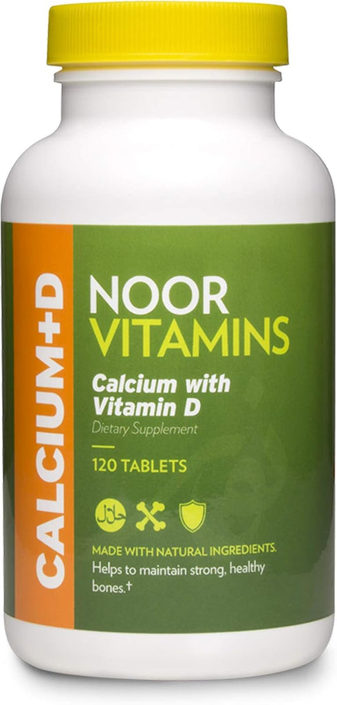 Noor Vitamins Halal Calcium Plus Vitamin D - 600 mg Calcium & 800 IU D2 per Tablet - 120 Tablets