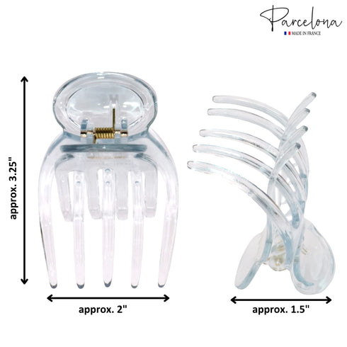 Parcelona French Basic Curved Paw Medium 3 1/4” Celluloid Acetate Hair Claw for Women and Girls, Clear