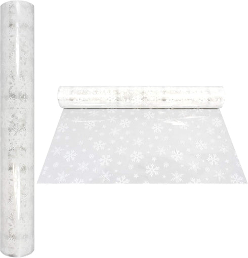 AnapoliZ Christmas Cellophane Wrap Roll, 100’ Ft. Long X 16” Wide, Crystal Clear with Snowflakes