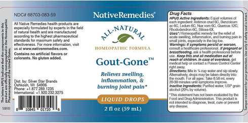 Native Remedies Gout-Gone, Natural Homeopathic Formula for Joint Discomfort, 59 mL