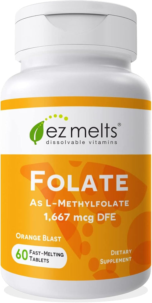 EZ Melts Dissolvable Folate, 1,667 mcg, L-Methylfolate, Sugar-Free, 2-Month Supply