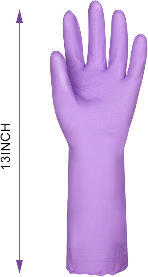 Elgood Reusable Kitchen Gloves - 2 Pairs, Purple & Blue, Medium, Latex-Free with Cotton Lining for Dishwashing