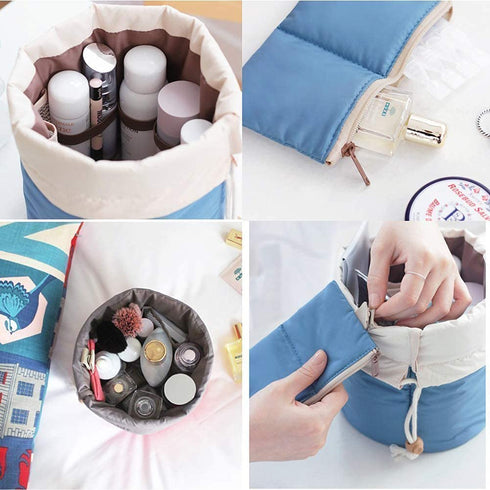 INVODA 2PCS Travel Cosmetic Bags - Barrel Makeup Bag, Portable Foldable Cases for Toiletry Bucket Organizer
