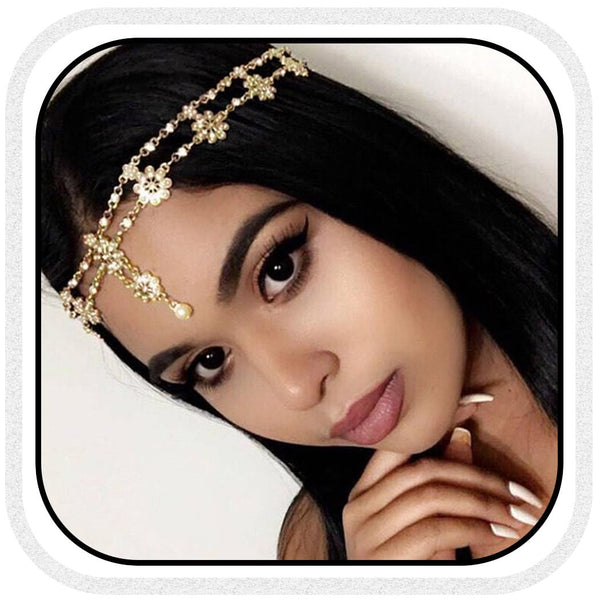 Unsutuo Hair Jewelry Head Chain, Bohemian Floral Headband, Elastic for Women, Wedding