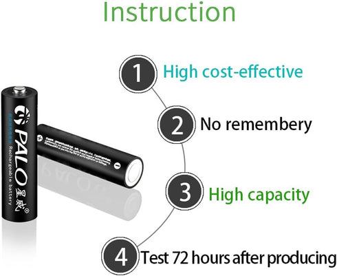 1.2V Ni-MH AAA 300mah Rechargeable Battery for Solar Lights, Remote Controller, Electric Toys,12 Pack