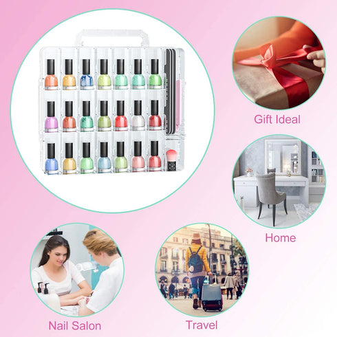 JIASHENG Two Nail Polish Organizer Case Holders, 48 Bottles Storage Box with Adjustable Space Divider