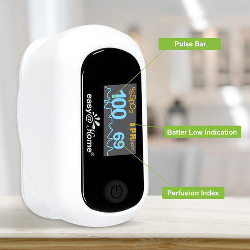 Easy@Home Fingertip Pulse Oximeter SpO2 Blood Oxygen Saturation Meter with Heart Rate Monitor and Carrying Package