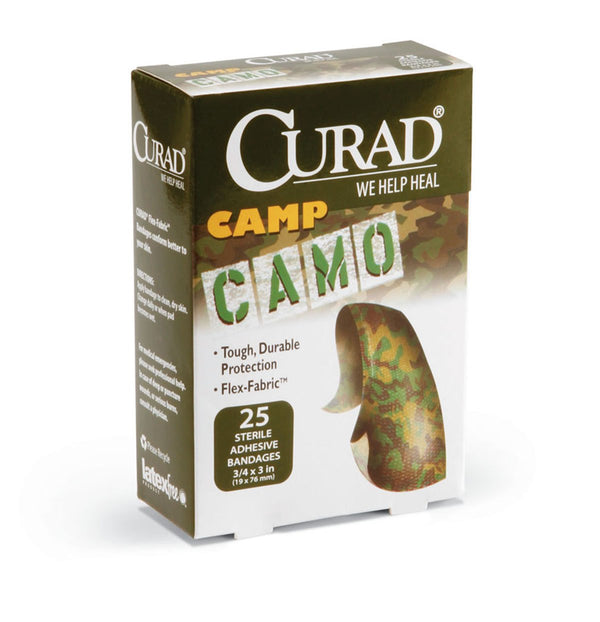 Curad Camo Fabric Adhesive Bandages - Camo Green, 0.75 X 3, ONE BOX